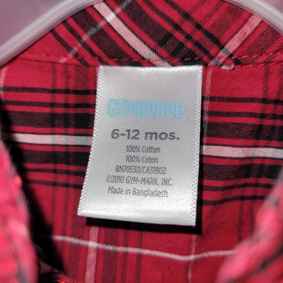🎄 Vintage Gymboree Red Plaid Button Down Shirt Cotton Onesie Baby Boys 6-12 - Picture 3 of 3